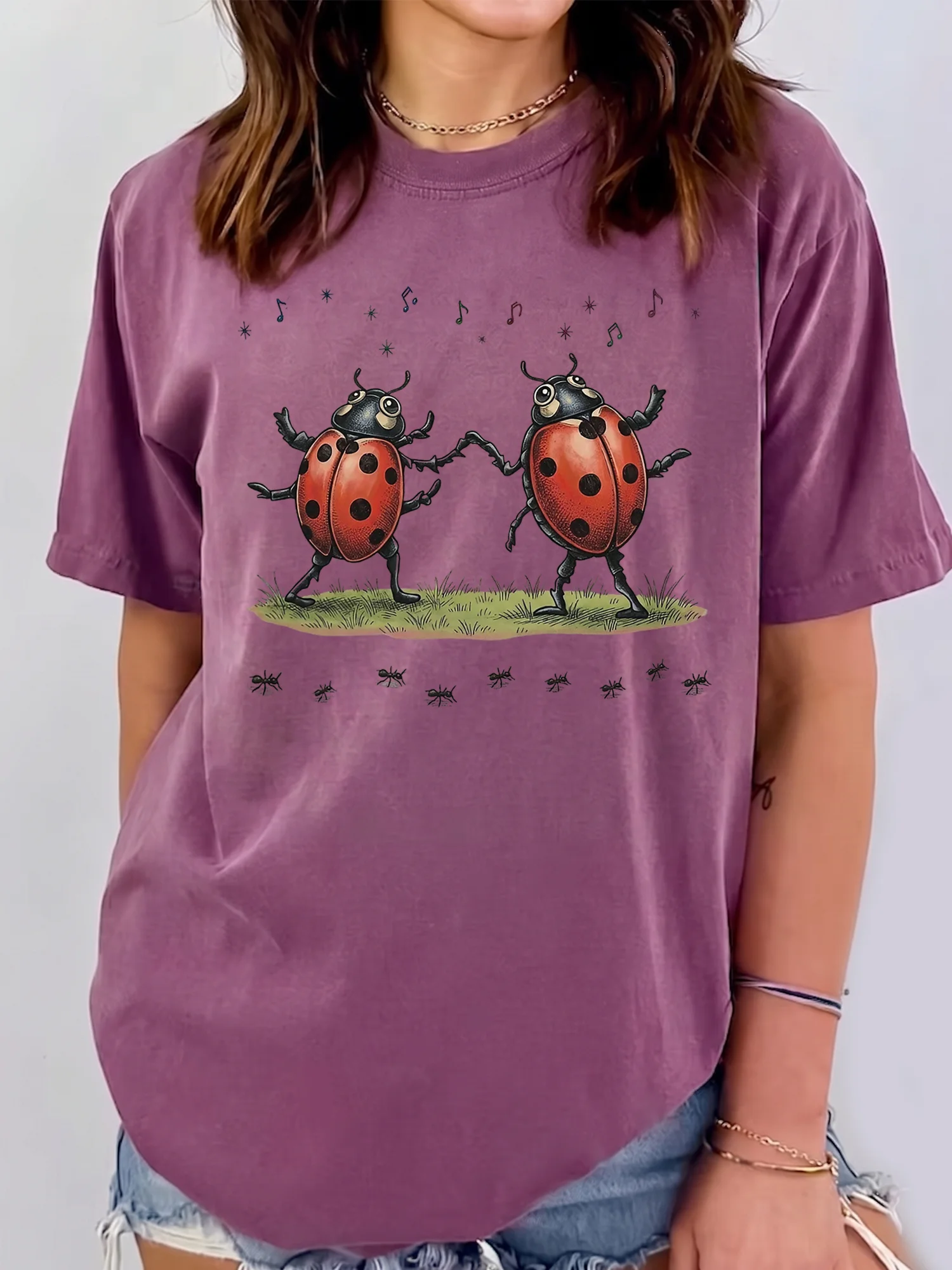 Dancing Ladybug Graphic Sweatshirt Cute Cottagecore Music Lover Gift Comfy Bug Crewneck