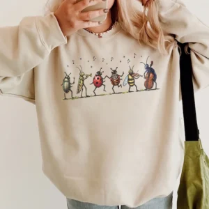 Cute Insect Band Sweatshirt Quirky Bug Music Graphic Crewneck Naturecore Entomology Gift