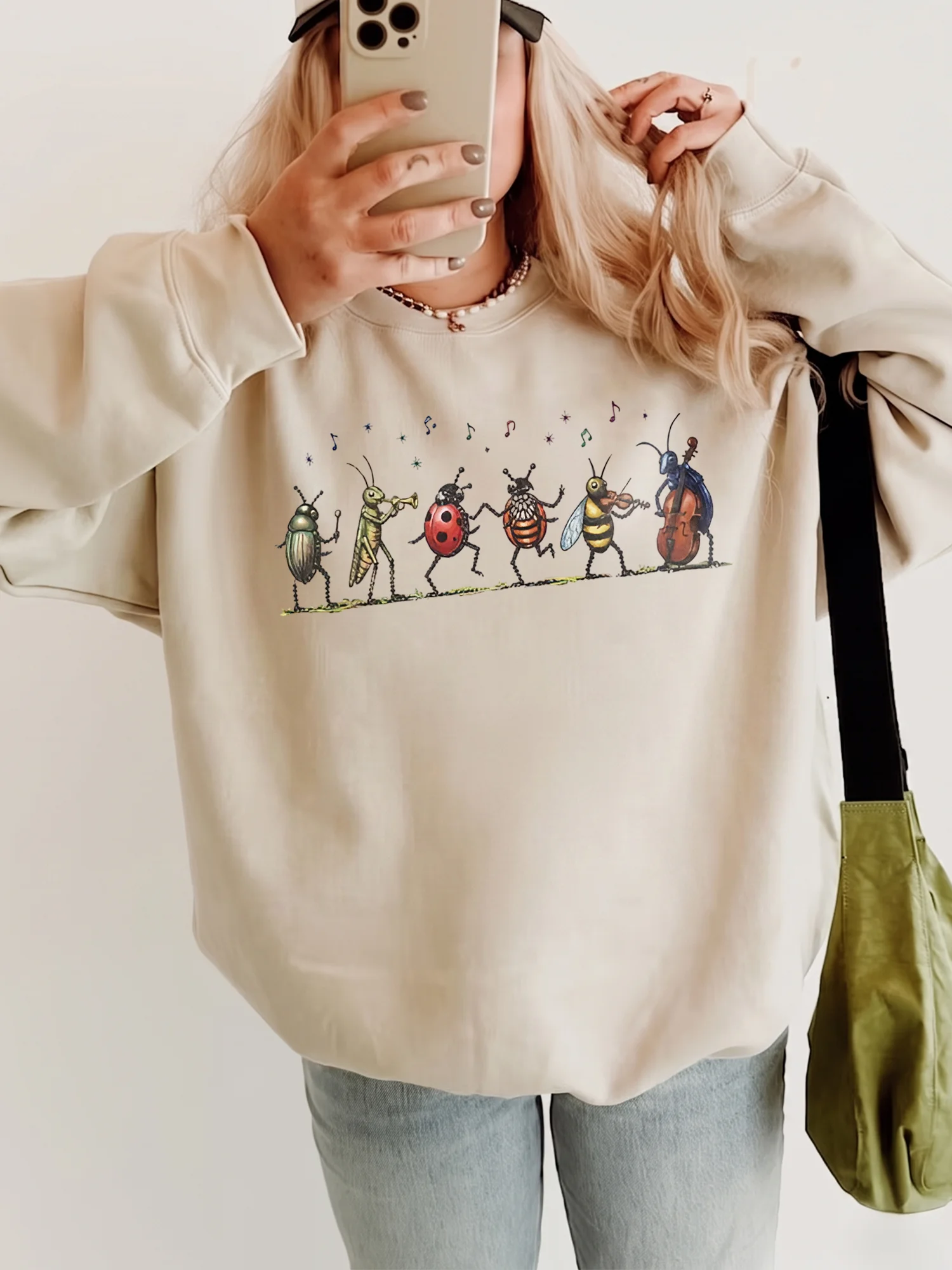Cute Insect Band Sweatshirt Quirky Bug Music Graphic Crewneck Naturecore Entomology Gift