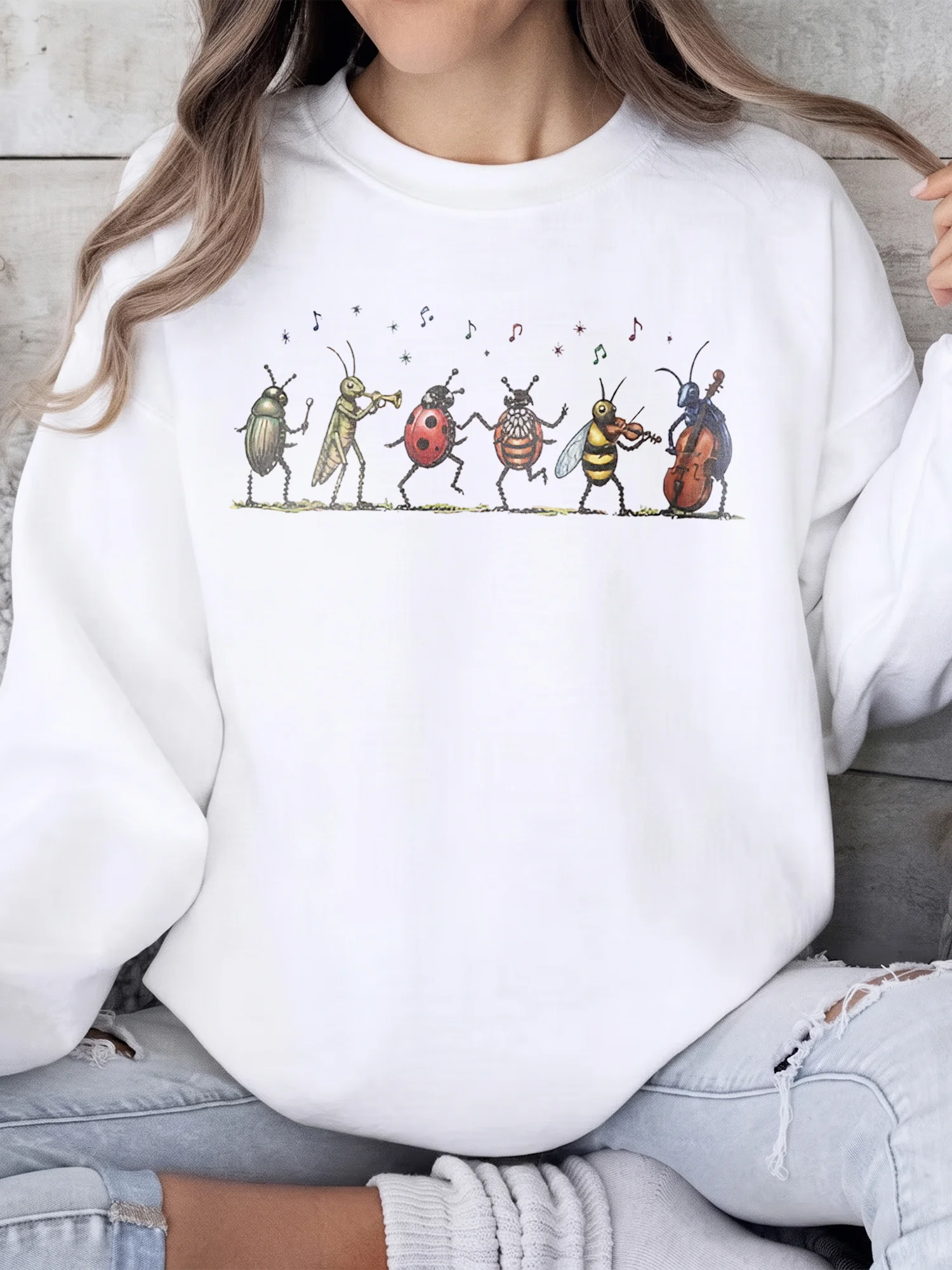 Cute Insect Band Sweatshirt Quirky Bug Music Graphic Crewneck Naturecore Entomology Gift