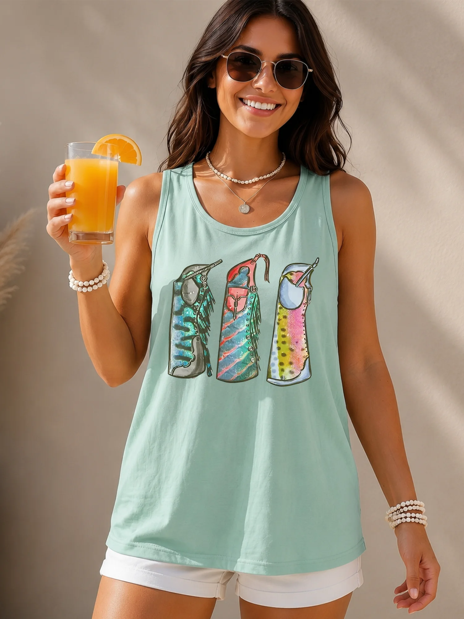 Women's Tank Top Mint Green Colorful Tumbler Graphic Casual Summer Sleeveless Beach Shirt