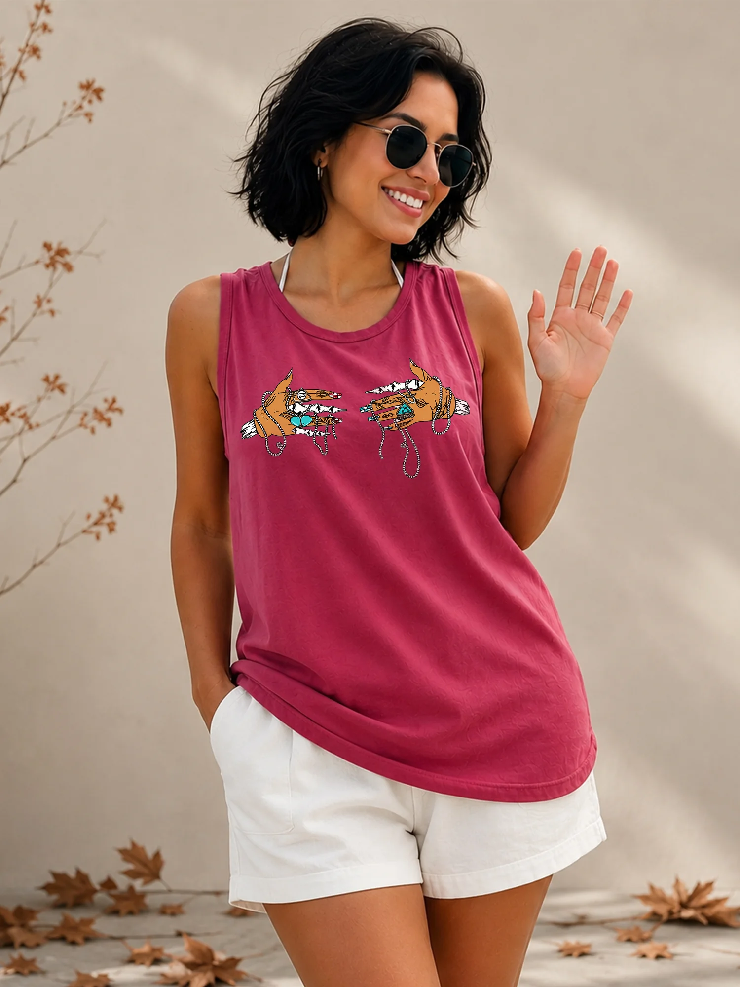 Vintage Tattoo Style Graphic Tank Top Sleeveless Shirt Edgy Summer Apparel for Women