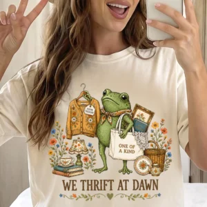 We Thrift At Dawn Graphic Tee Vintage Thriftcore Frog Shirt Found Treasure Aesthetic T-Shirt