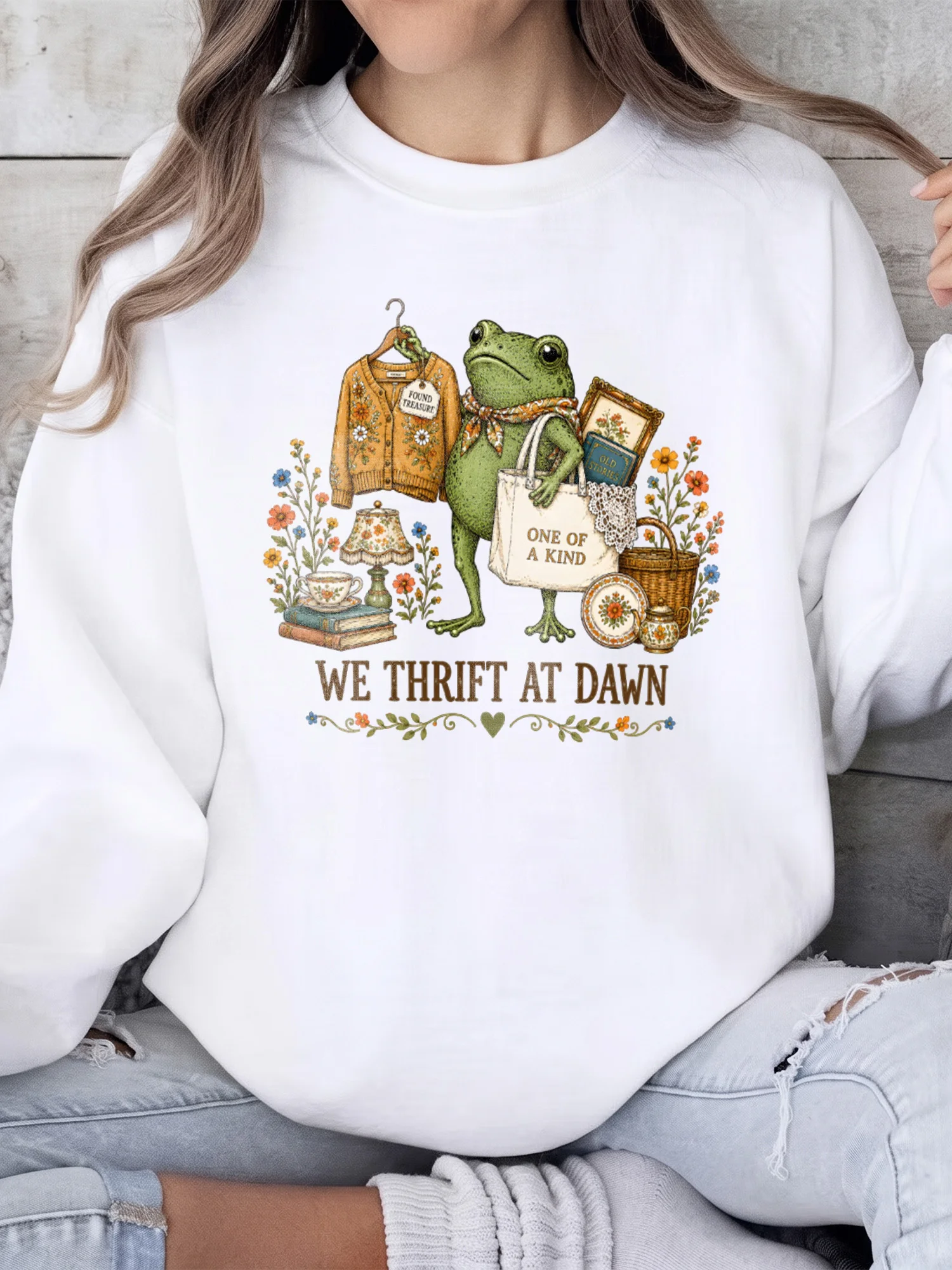 We Thrift At Dawn Graphic Tee Vintage Thriftcore Frog Shirt Found Treasure Aesthetic T-Shirt