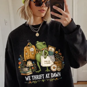 We Thrift At Dawn Graphic Tee Vintage Thriftcore Frog Shirt Found Treasure Aesthetic T-Shirt