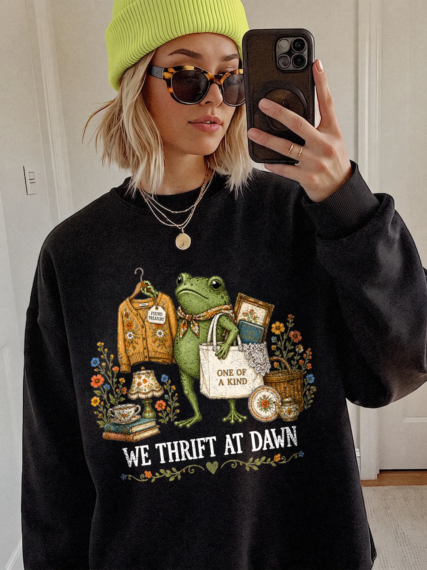 We Thrift At Dawn Graphic Tee Vintage Thriftcore Frog Shirt Found Treasure Aesthetic T-Shirt