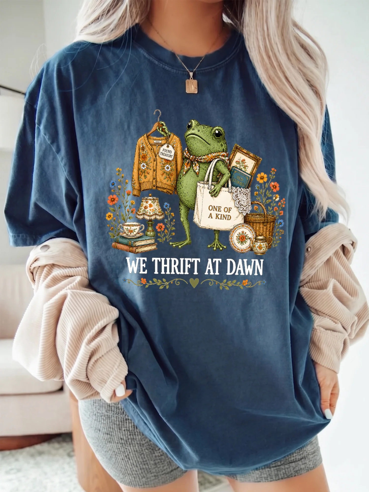 We Thrift At Dawn Graphic Tee Vintage Thriftcore Frog Shirt Found Treasure Aesthetic T-Shirt