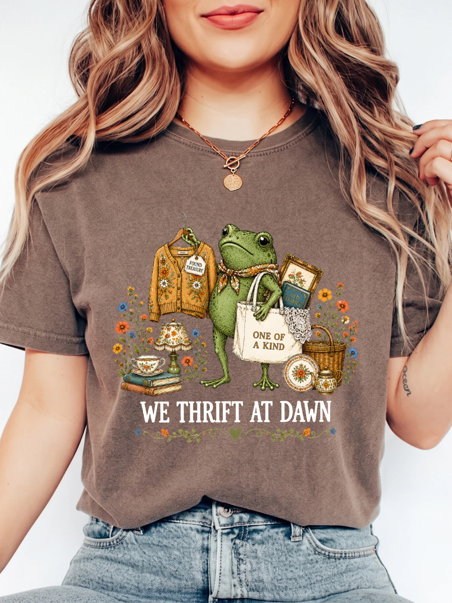 We Thrift At Dawn Graphic Tee Vintage Thriftcore Frog Shirt Found Treasure Aesthetic T-Shirt