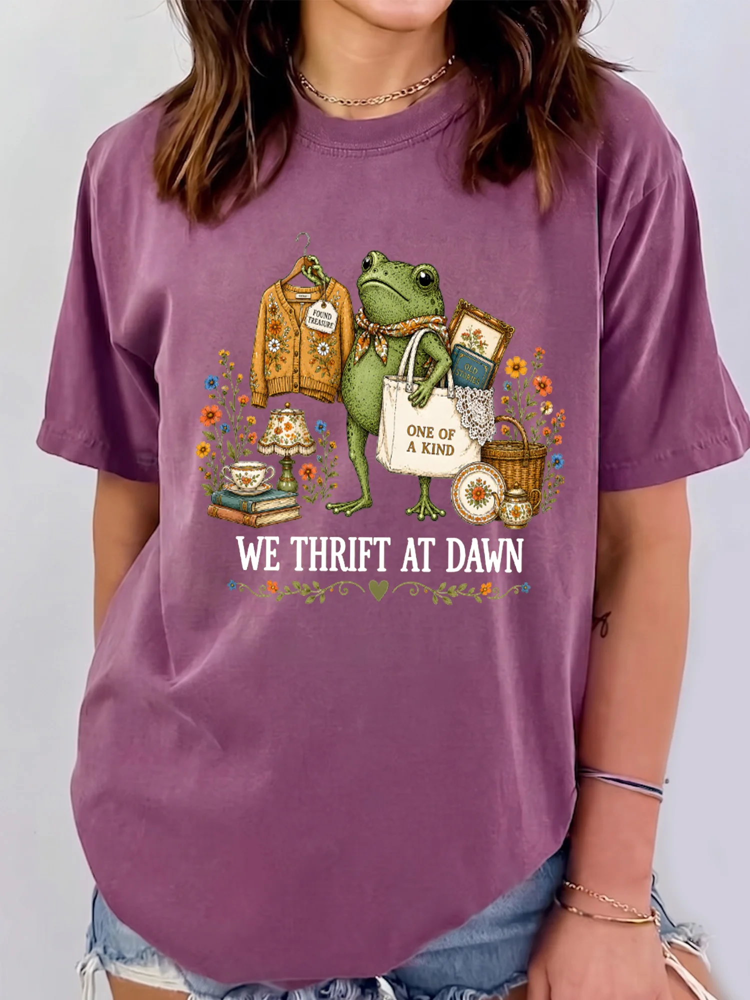 We Thrift At Dawn Graphic Tee Vintage Thriftcore Frog Shirt Found Treasure Aesthetic T-Shirt