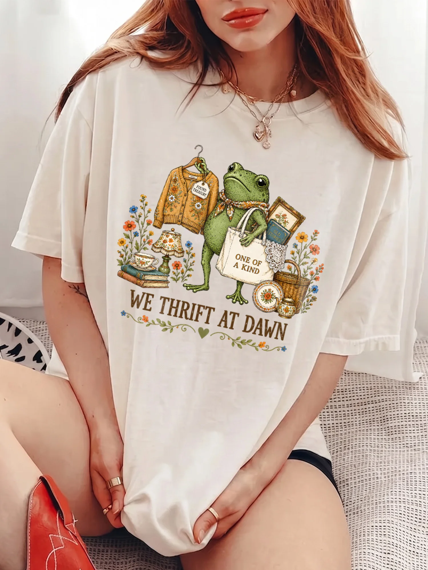 We Thrift At Dawn Graphic Tee Vintage Thriftcore Frog Shirt Found Treasure Aesthetic T-Shirt
