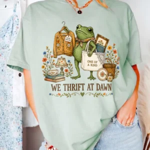 We Thrift At Dawn Graphic Tee Vintage Thriftcore Frog Shirt Found Treasure Aesthetic T-Shirt