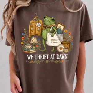 We Thrift At Dawn Graphic Tee Vintage Thriftcore Frog Shirt Found Treasure Aesthetic T-Shirt