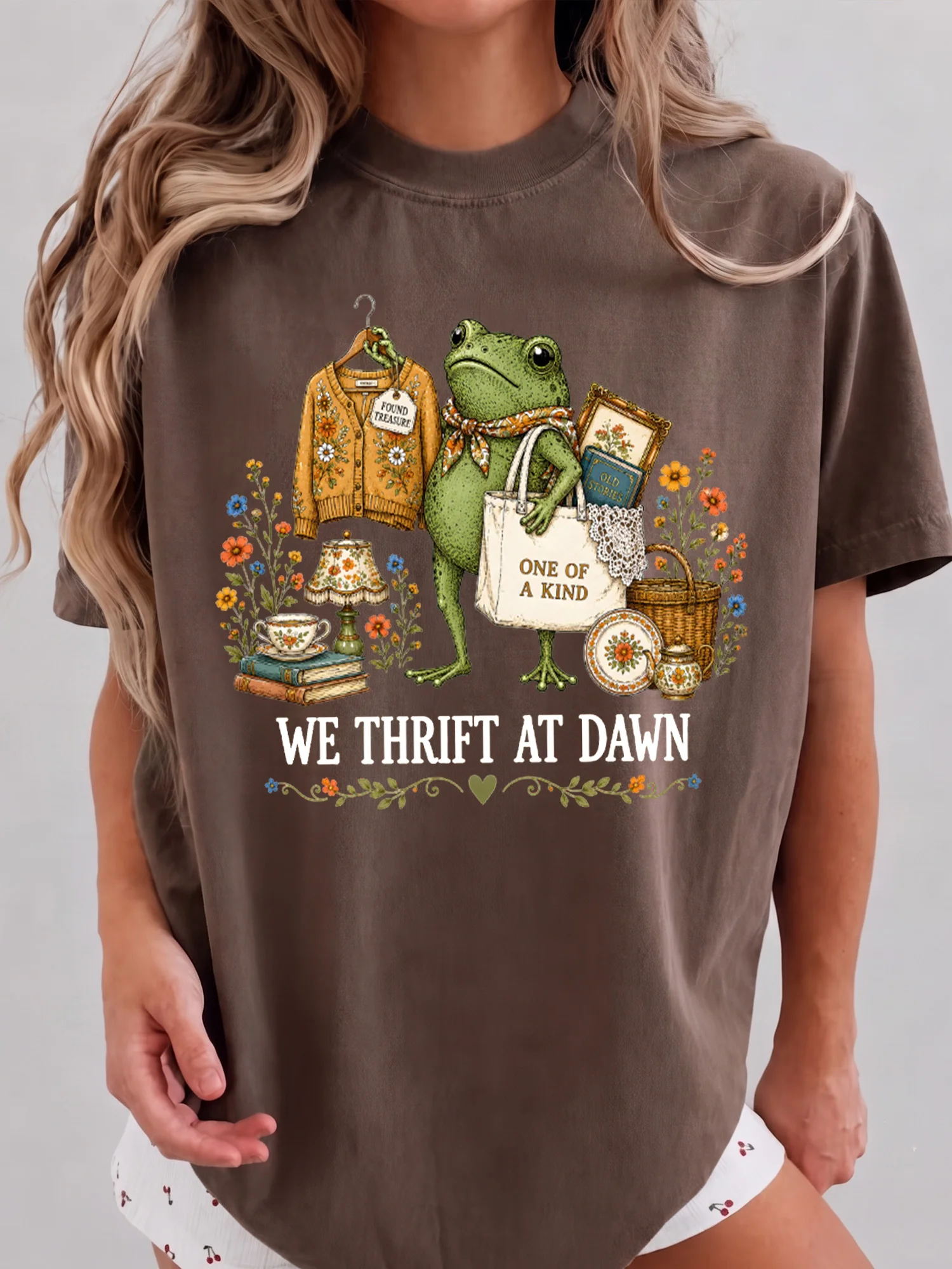 We Thrift At Dawn Graphic Tee Vintage Thriftcore Frog Shirt Found Treasure Aesthetic T-Shirt