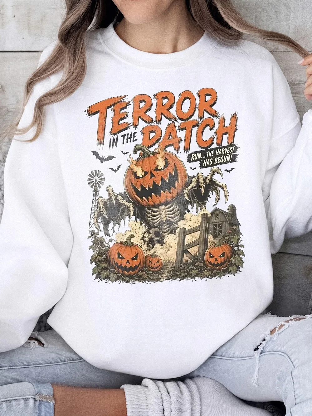 Vintage Horror Graphic Tee Terror In The Patch Spooky Halloween Harvest Shirt