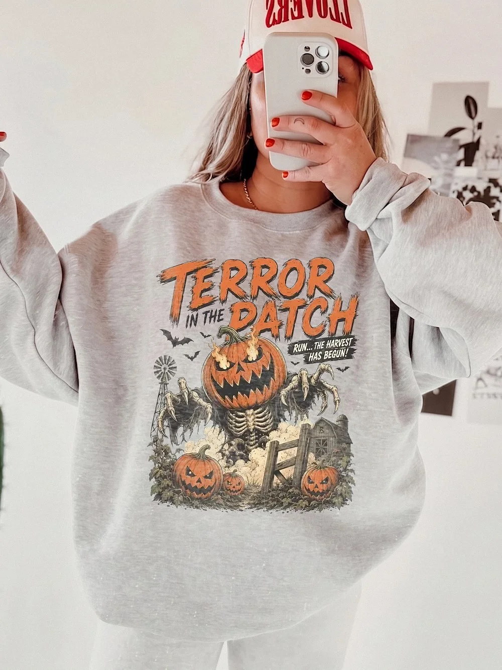 Vintage Horror Graphic Tee Terror In The Patch Spooky Halloween Harvest Shirt