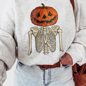 Women's Jack O Lantern Skeleton Sweatshirt Vintage Spooky Halloween Sweater