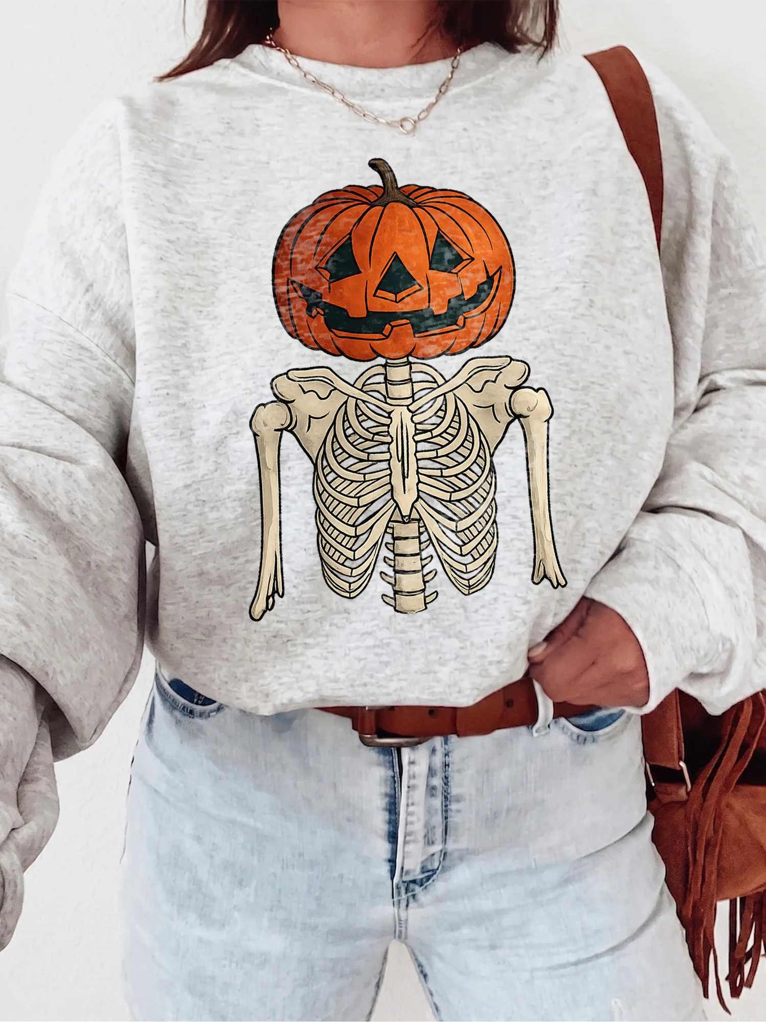 Women's Jack O Lantern Skeleton Sweatshirt Vintage Spooky Halloween Sweater