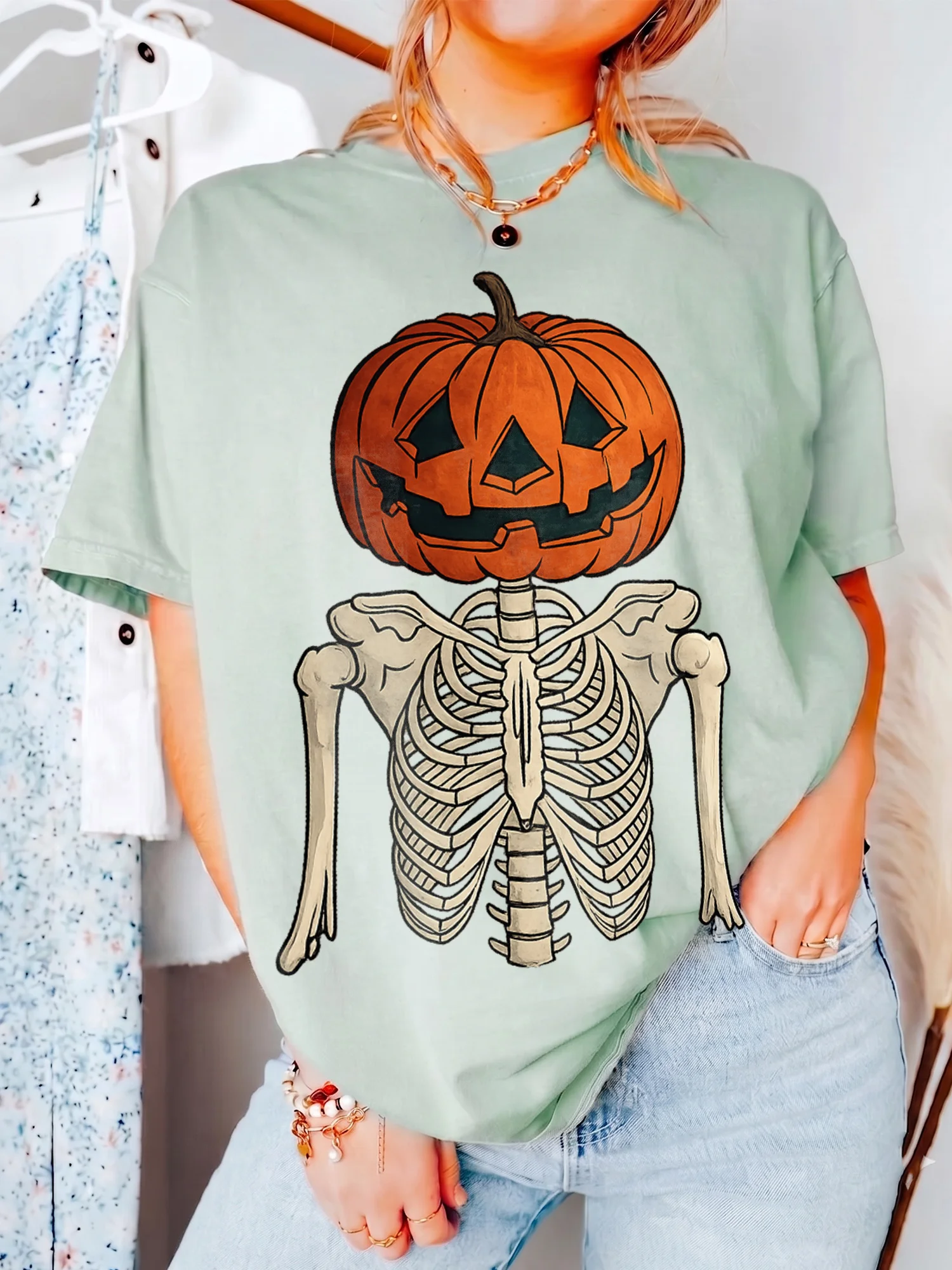 Women's Jack O Lantern Skeleton Sweatshirt Vintage Spooky Halloween Sweater