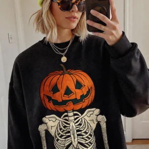 Women's Jack O Lantern Skeleton Sweatshirt Vintage Spooky Halloween Sweater