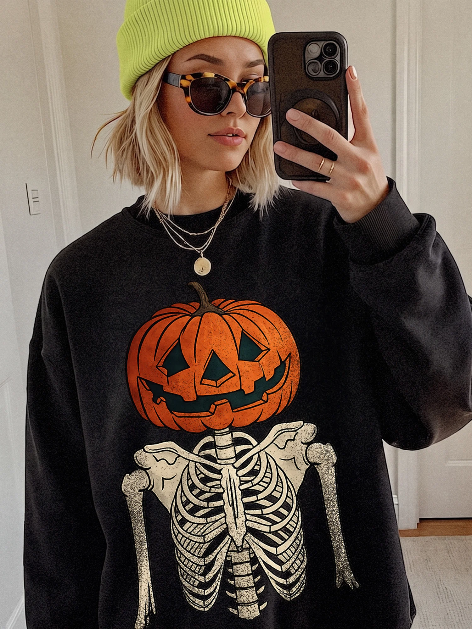 Women's Jack O Lantern Skeleton Sweatshirt Vintage Spooky Halloween Sweater