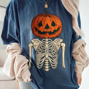 Women's Jack O Lantern Skeleton Sweatshirt Vintage Spooky Halloween Sweater