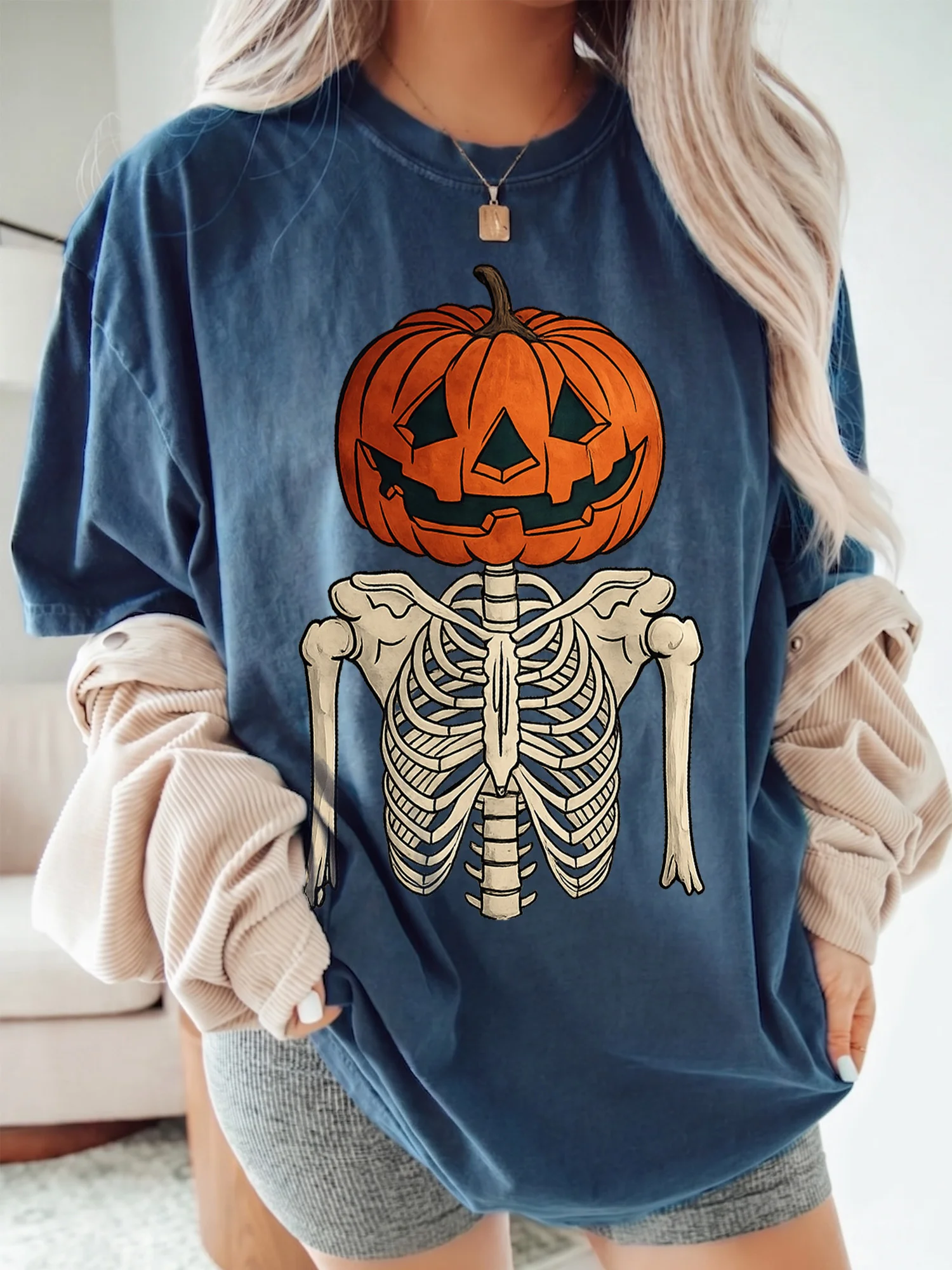 Women's Jack O Lantern Skeleton Sweatshirt Vintage Spooky Halloween Sweater