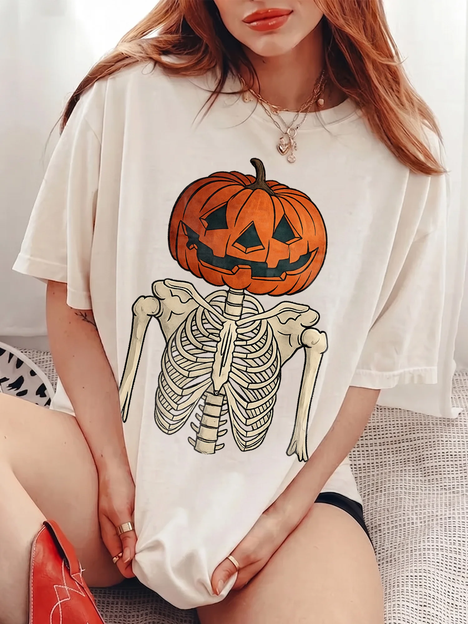 Women's Jack O Lantern Skeleton Sweatshirt Vintage Spooky Halloween Sweater