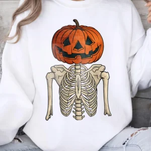Women's Jack O Lantern Skeleton Sweatshirt Vintage Spooky Halloween Sweater