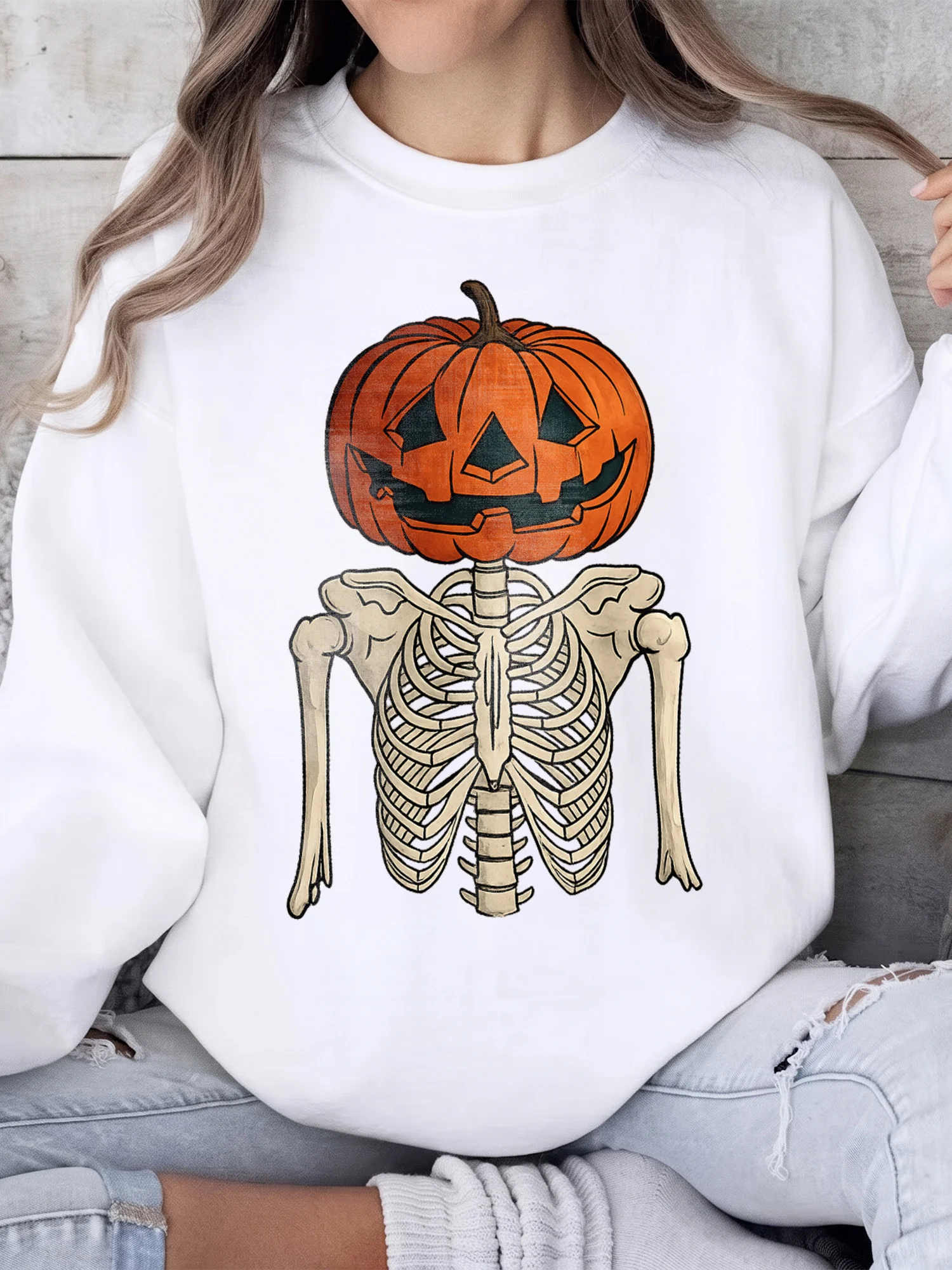 Women's Jack O Lantern Skeleton Sweatshirt Vintage Spooky Halloween Sweater