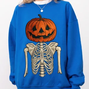 Women's Jack O Lantern Skeleton Sweatshirt Vintage Spooky Halloween Sweater