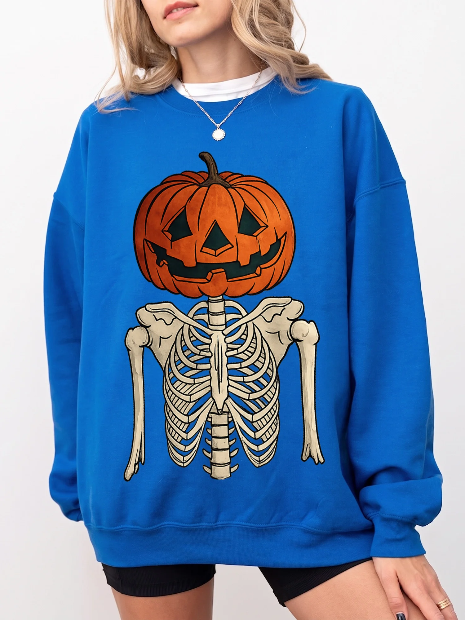 Women's Jack O Lantern Skeleton Sweatshirt Vintage Spooky Halloween Sweater