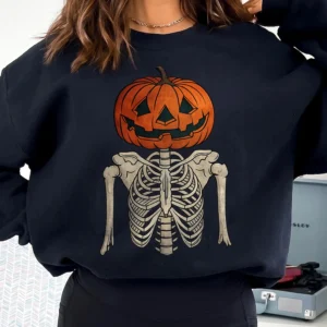 Women's Jack O Lantern Skeleton Sweatshirt Vintage Spooky Halloween Sweater
