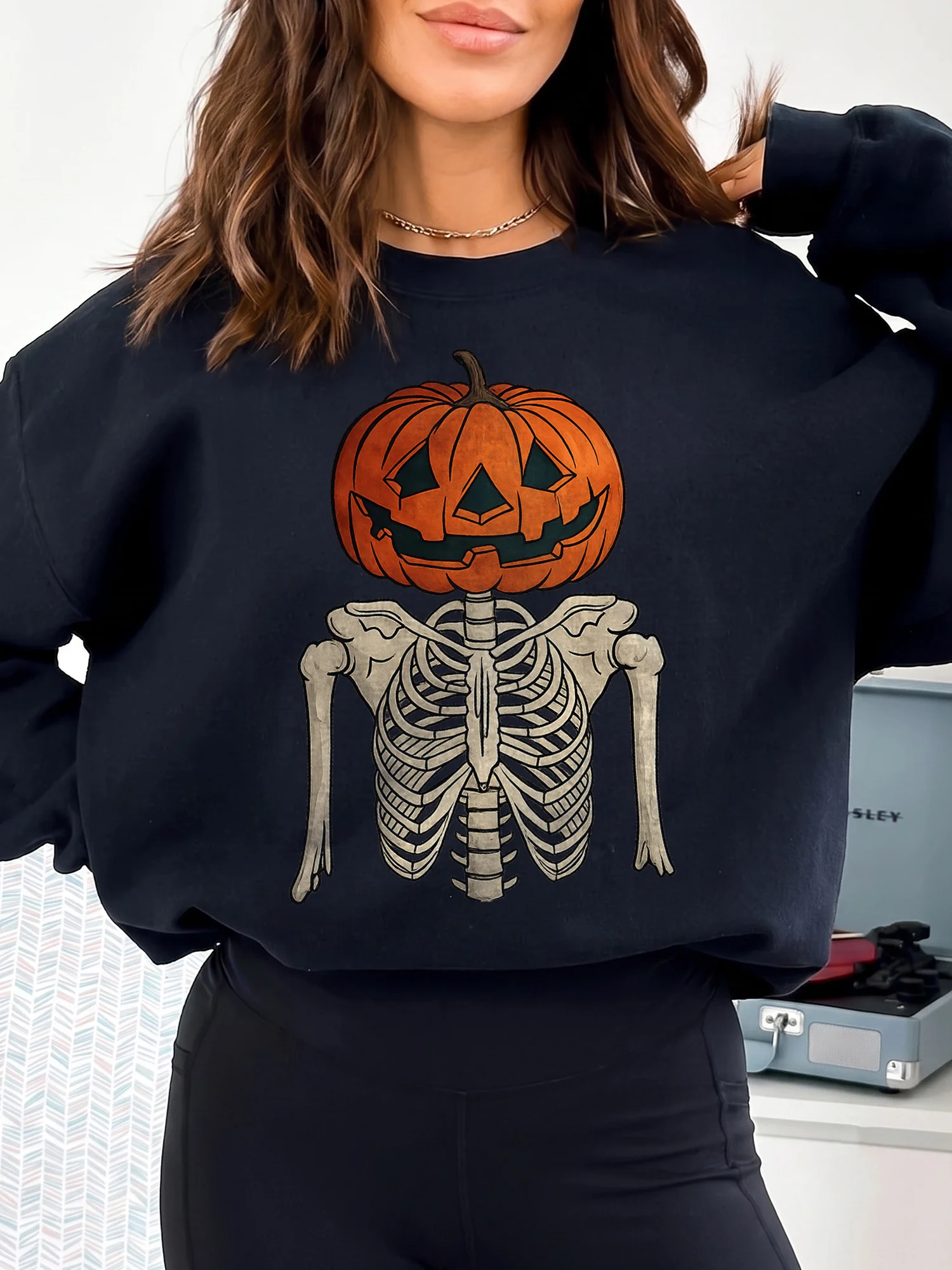 Women's Jack O Lantern Skeleton Sweatshirt Vintage Spooky Halloween Sweater