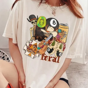 Feral T-Shirt Women's Edgy Western Graphic Tee Psychedelic Cowboy Skull Summer Festival Shirt