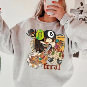 Feral T-Shirt Women's Edgy Western Graphic Tee Psychedelic Cowboy Skull Summer Festival Shirt