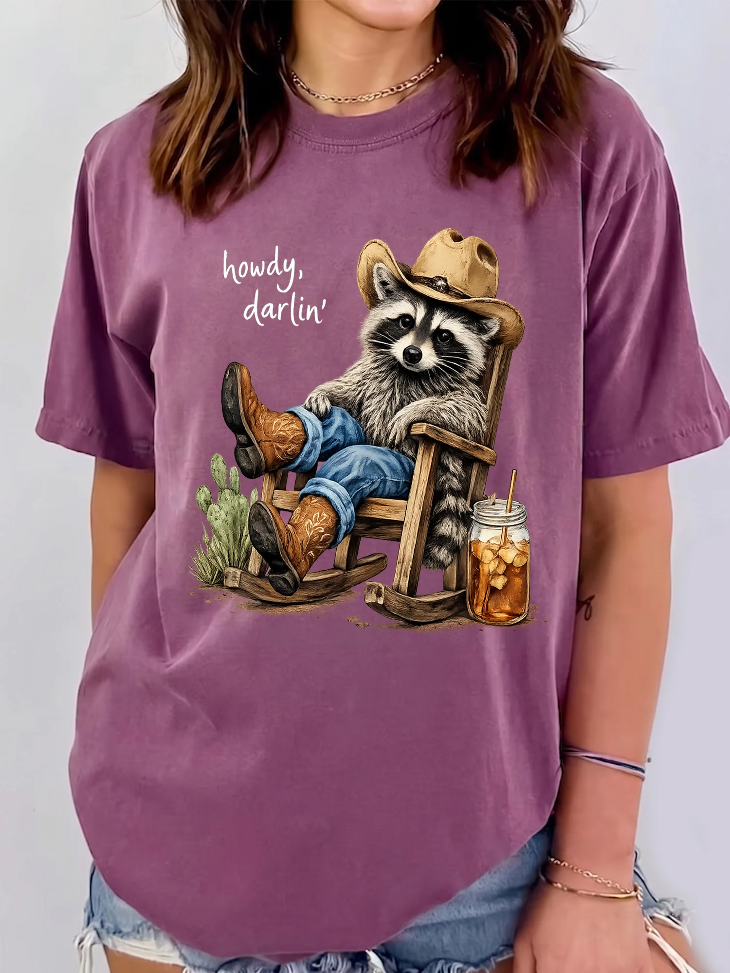 Howdy Darlin Western Graphic Tee Cowboy Raccoon Vintage Country Concert Shirt Cowgirl Top