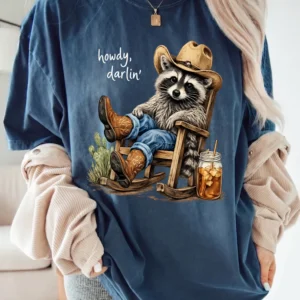 Howdy Darlin Western Graphic Tee Cowboy Raccoon Vintage Country Concert Shirt Cowgirl Top