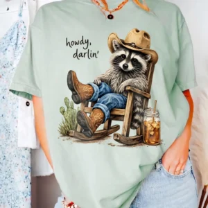Howdy Darlin Western Graphic Tee Cowboy Raccoon Vintage Country Concert Shirt Cowgirl Top