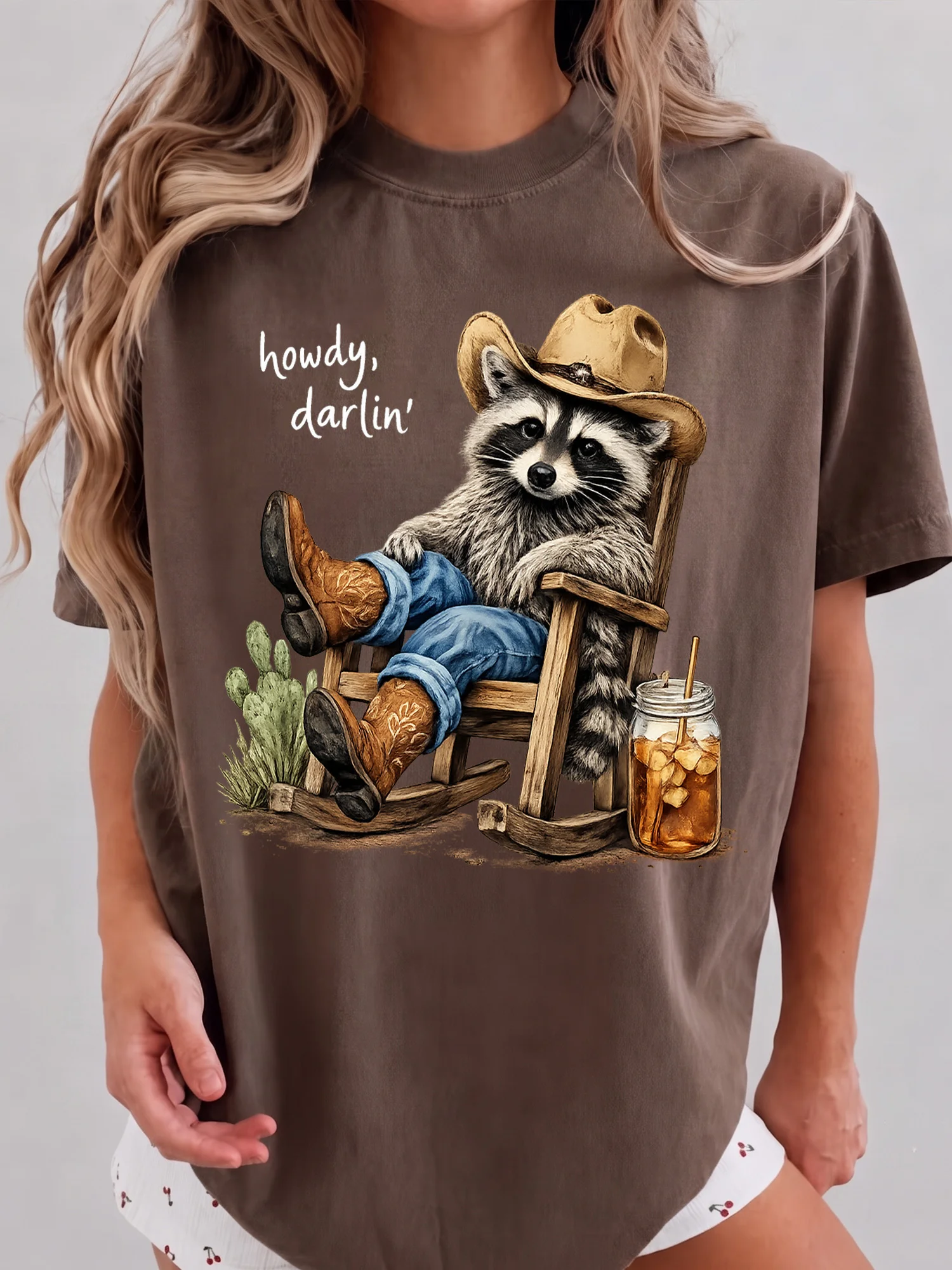 Howdy Darlin Western Graphic Tee Cowboy Raccoon Vintage Country Concert Shirt Cowgirl Top