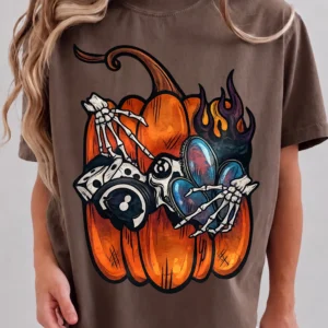 Skeleton Hands Pumpkin Graphic Tee Edgy Spooky Fall Halloween T-Shirt