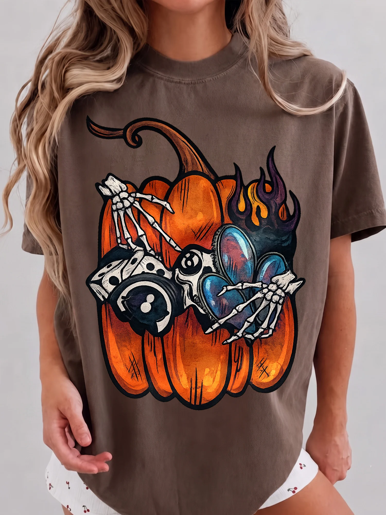 Skeleton Hands Pumpkin Graphic Tee Edgy Spooky Fall Halloween T-Shirt