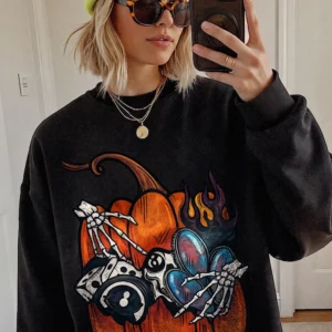 Skeleton Hands Pumpkin Graphic Tee Edgy Spooky Fall Halloween T-Shirt