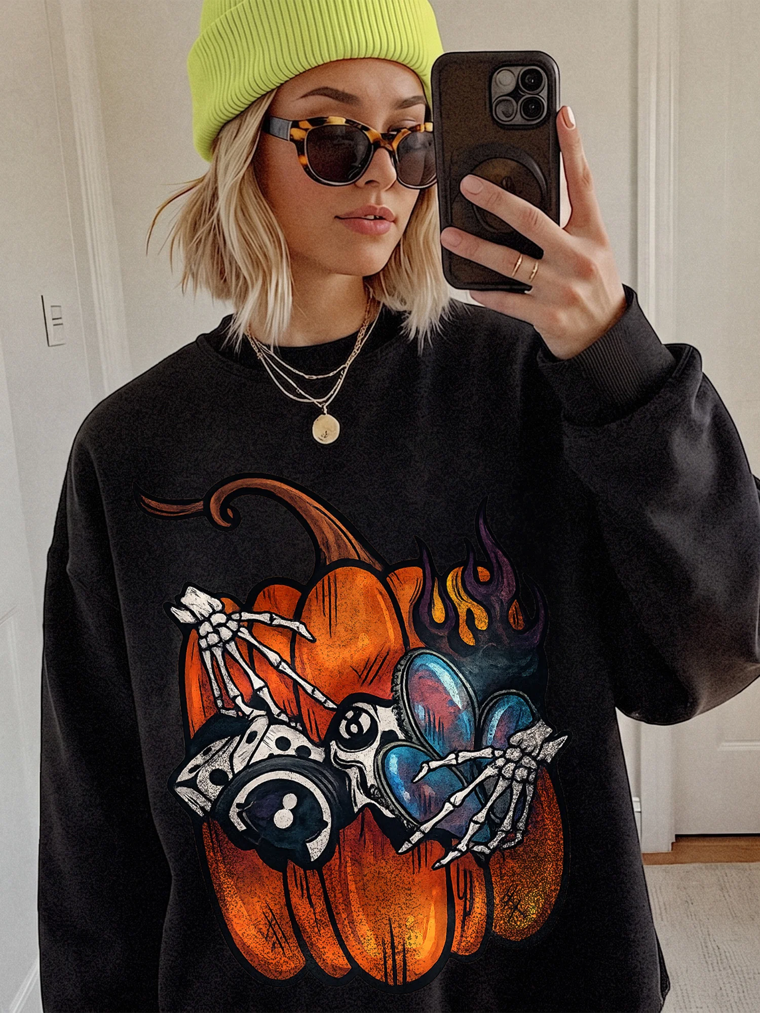 Skeleton Hands Pumpkin Graphic Tee Edgy Spooky Fall Halloween T-Shirt