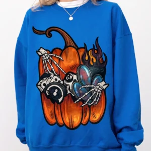 Skeleton Hands Pumpkin Graphic Tee Edgy Spooky Fall Halloween T-Shirt