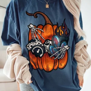 Skeleton Hands Pumpkin Graphic Tee Edgy Spooky Fall Halloween T-Shirt