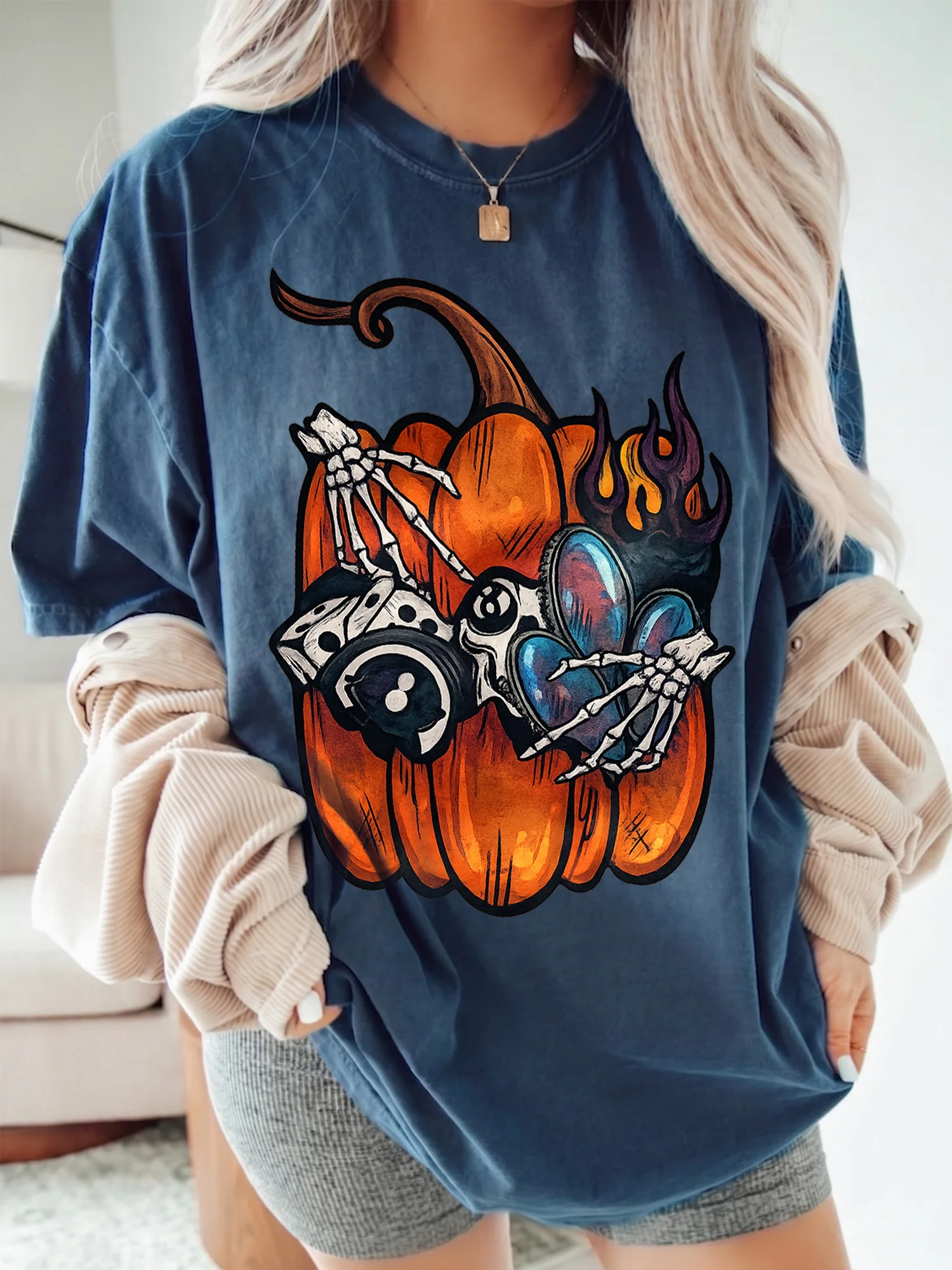 Skeleton Hands Pumpkin Graphic Tee Edgy Spooky Fall Halloween T-Shirt