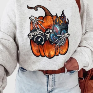 Skeleton Hands Pumpkin Graphic Tee Edgy Spooky Fall Halloween T-Shirt