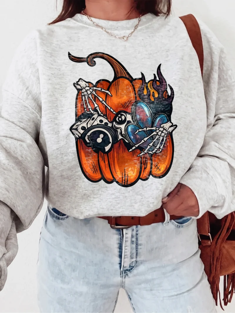 Skeleton Hands Pumpkin Graphic Tee Edgy Spooky Fall Halloween T-Shirt