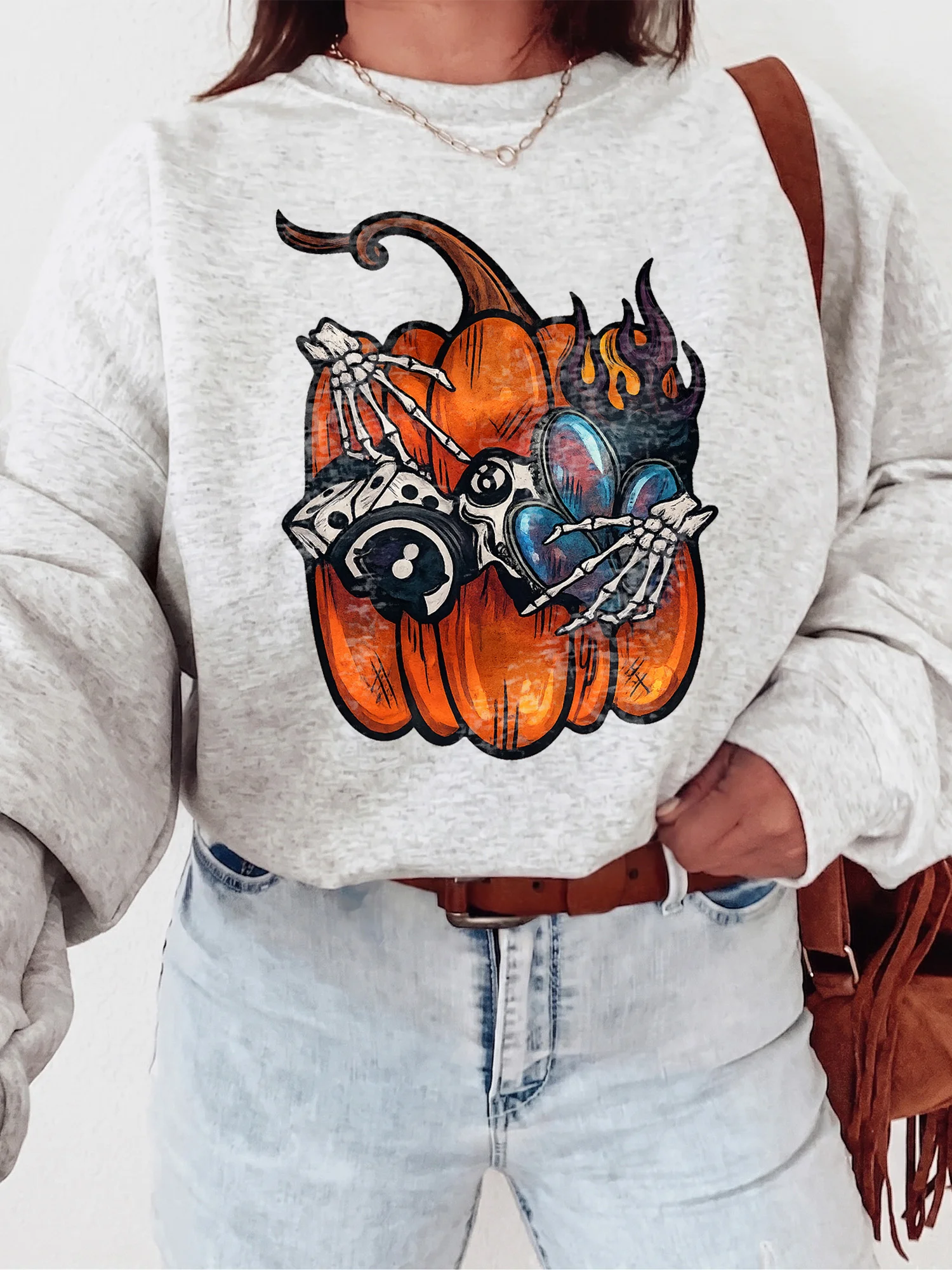 Skeleton Hands Pumpkin Graphic Tee Edgy Spooky Fall Halloween T-Shirt