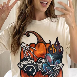 Skeleton Hands Pumpkin Graphic Tee Edgy Spooky Fall Halloween T-Shirt
